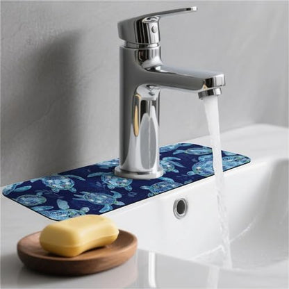 Kitchen Sink Splash Guard，Graceful sea turtle-1 Faucet Mat Sink Gadgets-Super Absorbent Fast Drying Mat Drip Catcher for Kitchen, Bathroom,Sink Mat, Dish Drying Mat, Bathroom(15" X 5.5" ) - color: Graceful sea turtle-1