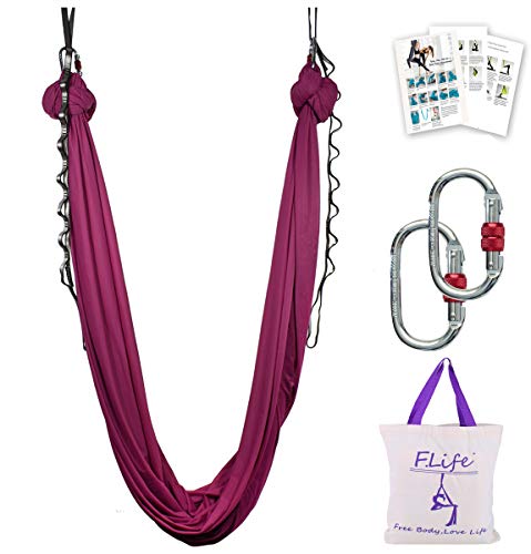 F.Life Aerial Silk Yoga Hammock & Swing for yoga Inversion,Strength training,starter hardware kit - color: burgundy