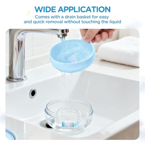 Retainer Case Denture Bath Case Basket Mirror Leak-proof Blue Cat - color: Blue Cat