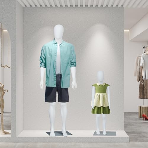 J-Sun-7 Mannequin Full Body - Male Kids Mannequin, Adjustable Manikin Body with Metal Base, Retail Mannequins Dress Form for Clothes, White - size: Male+Kids