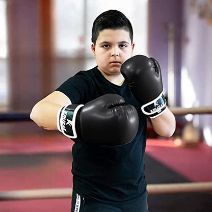 Kruzak Boxing Gloves for Kids 5-10 Years Training, Sparring, Kickboxing, Muay Thai, Martial Arts & MMA Fighting - Boys & Girls Punch Bag Mitts Training - color: Black, size: 6 oz