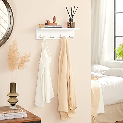 SONGMICS Wall-Mounted Coat Rack with Shelf, 4 Dual Metal Hooks - color: White, size: 1 Pack-4 Hooks, style: With Shelf