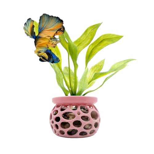 Aquarium Plant Pot Holders, 2 Plant Pot Holders, Securely Hold Aquatic Plants, Promoting Healthy Root Growth, Fish Tank Aesthetic, Black & Pink, 2.7" D x 2" H (Pack of 2)
