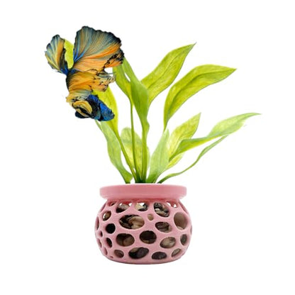 Aquarium Plant Pot Holders, 2 Plant Pot Holders, Securely Hold Aquatic Plants, Promoting Healthy Root Growth, Fish Tank Aesthetic, Black & Pink, 2.7" D x 2" H (Pack of 2)
