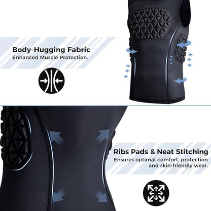 Adult Baseball Chest Rib Protector Padded Compression Shirt - color: Black, size: Large