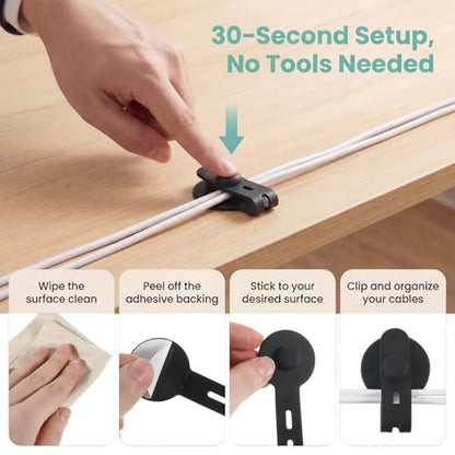 12PCS Cable Management Clips, Silicone Desk Wire Management, Reusable Cable Holders, Adhesive Cable Clips for Desk, for Organizing Wires in Family Bedrooms and Offices