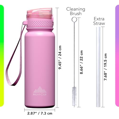 Stainless Steel Water Bottle 20oz with Straw, Insulated, Leakproof Lid - color: Pink