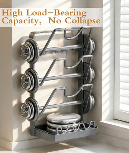 3-Tier Stainless Steel Pot Lid Holder, Grey | Extra Wide U-Shaped, Removable Drip Tray, No Plastic Silver, Fits Lids Up to 12 Inches - color: Grey