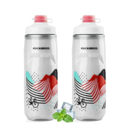 ROCKBROS Bike Water Bottle, 21oz Insulated Cycling Squeeze Bottle - color: White-red*2 Pack