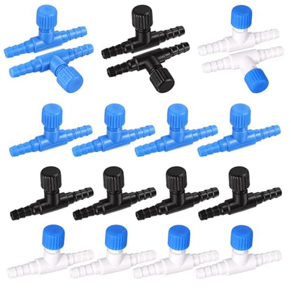 30 Pcs Aquarium Air Valve, Air Control Valve for Fish Tank, Adjustable Plastic Airline Valves for 3/16" Tubing, Aquarium Valves for Fish Tanks (Blue + White + Black)