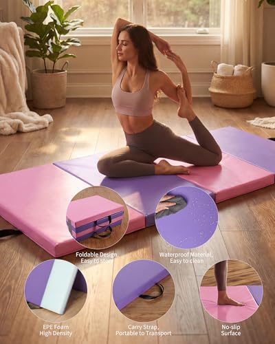Garvee Gymnastics Mat, 6.2Ft 2-Inch Thick 4-Fold | Exercise Floor Mat for Home Gym, Portable Yoga Mat for Pilates, Aerobics, Martial Arts & Training - size: 6x2Ftx2"