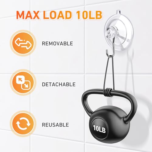 Suction Cup Hooks 16Pack - Max Load 10LB, 1.77Inch Clear Medium Suction Cups, No Trace, Reusable & Removable, Stainless Steel Hooks, for Tile, Glass, Window, Shower, Kitchen, Bathroom - size: 16pc-Medium Size