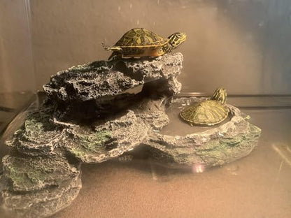 Reptile Hide Resin Turtles Dock for Aquarium (Size: 7.1 x 4.7 x 2.7 inches), Turtle Basking Platform for Small Size Snake Crested Gecko Lizard Frogs Newts