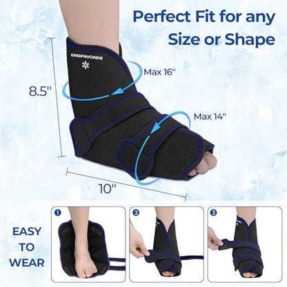 KingPavonini Ankle Foot Ice Pack Wrap, XL, Black, 1 Wrap + 4 Gel Packs - size: XL, style: Black (1 Wrap+4 Gel Packs)