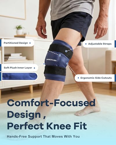 Knee Ice Pack Wrap for Pain Relief, 60-Min Long-Lasting Adjustable Compress
