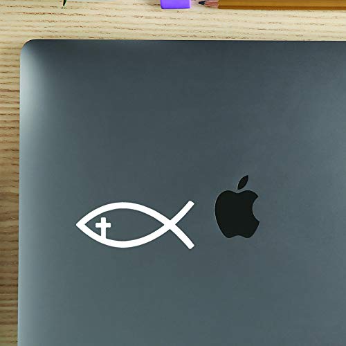 Transparent Decal Stickers of Religion Fish Christian Cross (White) Premium Waterproof Vinyl Decal Stickers for Laptop Phone Accessory Helmet Car Window Mug Tuber Cup Door Wall Decora ANDauto036040WH