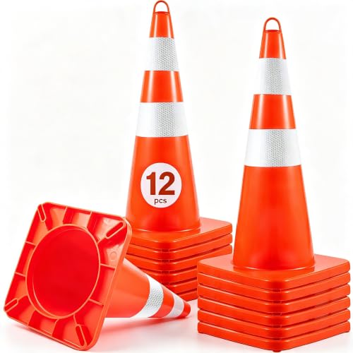 VEVOR Safety Cones, 12 x 28" Traffic Cones, Orange PVC