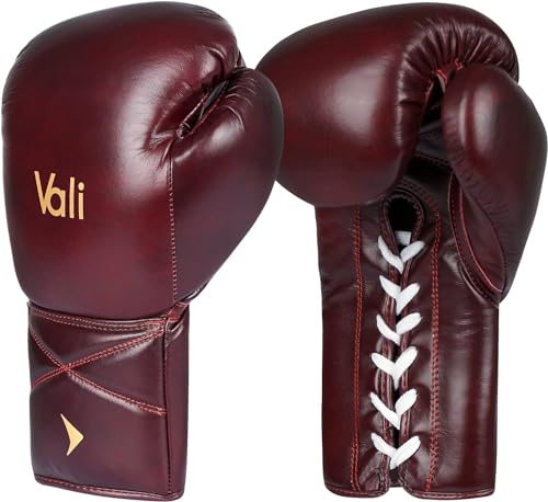 Vali Lancer Leather Lace Up Boxing & MMA Gloves for Pros Sparring - color: Red, size: 12OZ