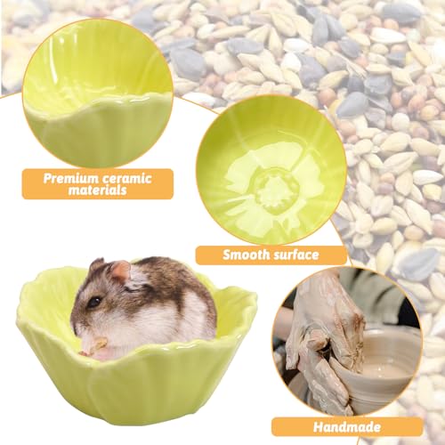 2 Pcs Hamster Food Bowl, Ceramic Dwarf Hamster Food Bowl Feeder Water Rat Bowl Small Animal Food Dish for Golden Bears, Hedgehogs, Dutch Pigs, Parrots (Yellow)
