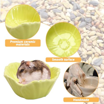 2 Pcs Hamster Food Bowl, Ceramic Dwarf Hamster Food Bowl Feeder Water Rat Bowl Small Animal Food Dish for Golden Bears, Hedgehogs, Dutch Pigs, Parrots (Yellow)