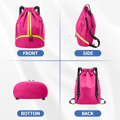 JELUTAR Drawstring Backpack Gym Bag with Shoes Compartment, Rose - color: Rose, size: Medium