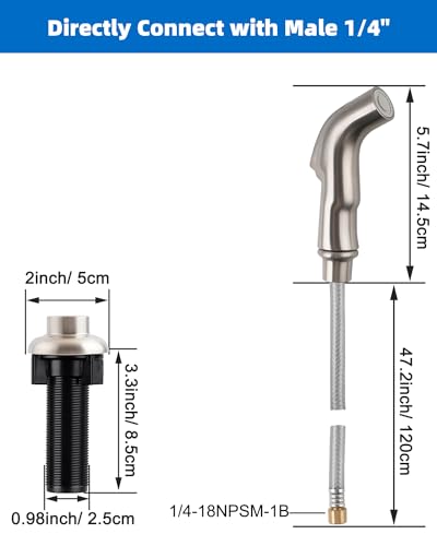 Universal Kitchen Sink Faucet Sprayer Head Attachment Compatible with Moen Faucet Sprayer Replacement, Kitchen Sink Side Sprayer with Grey Hose/Holder, Brushed Nickel
