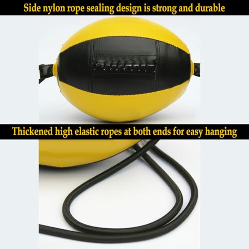 Double End Bag PU Leather Boxing Punching Bag | Includes Carabiners, Needle, Air Pump, Boxing Equipment Enhances Reaction, and Hand Eye Coordination Training - color: Yellow