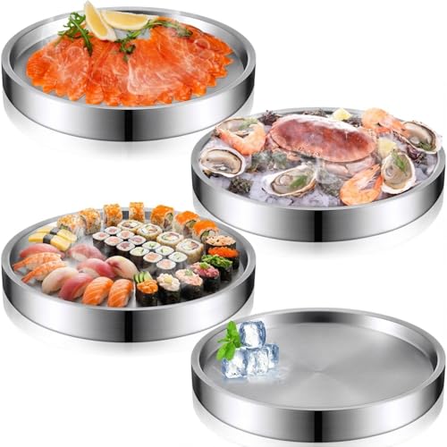 LemonRoad 4 Pcs 11 Inch Shrimp Cocktail Serving Dish Chilled Serving Trays Cold Tray for Halloween Parties Buffets Multiple Guests, Stainless Steel Ice Tray for Chilled Dip(Silver) - color: Silver