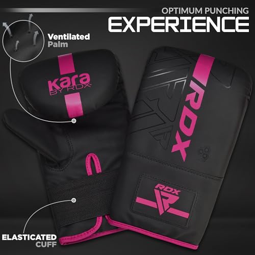 RDX Bag Gloves Boxing Punching Mitts, Maya Hide Leather, Padding, Ventilated Palm, MMA Heavy Punch Training, Muay Thai Kickboxing Focus Pads Double End Speed Ball Workout, Adult Men Women - color: Pink