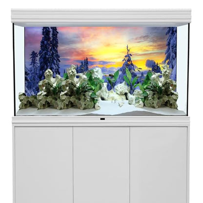 YongFoto Fish Tank Background 24x12 Inch Winter Snow Scene Aquarium Snowfield Pine Forest Rime Sunglow Rosy Clouds Backdrop Reptile Terrarium Bearded Dragon Habitat - color: Purple 2, size: 24x12in/60x30cm