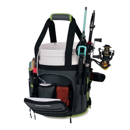 Fishing Bucket Organizer for 5 Gallon Bucket Accessories, Fishing Tackle Bag with Adjustable Buckle, Fishing Rod Bag with 15 Multi-Pockets for Fishing Gear and Equipment (Dark Gray)
