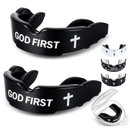 Yaomiao 2 Pcs Mouth Guards Christian Teeth Guards Sport Game Guard & Case Religious MouthGuard Soccer Football Basketball Baseball Wrestling Lacrosse Rugby Boxing Taekwondo - size: Youth, style: Black & God