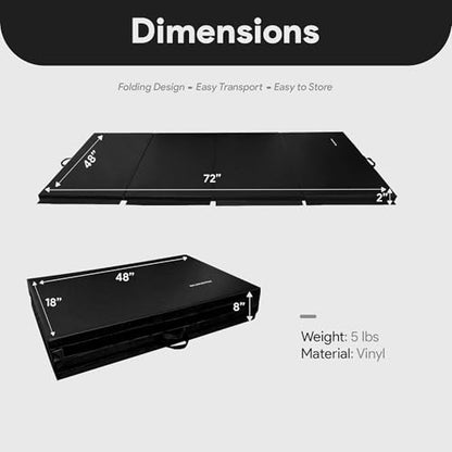 BalanceFrom 6x4 Feet 4-Panel Folding Gymnastics Mat – 2-Inch Thick Pad with Vinyl Surface and Carrying Handles for Tumbling, Yoga, Pilates, Home Workouts, and Martial Arts - color: Black