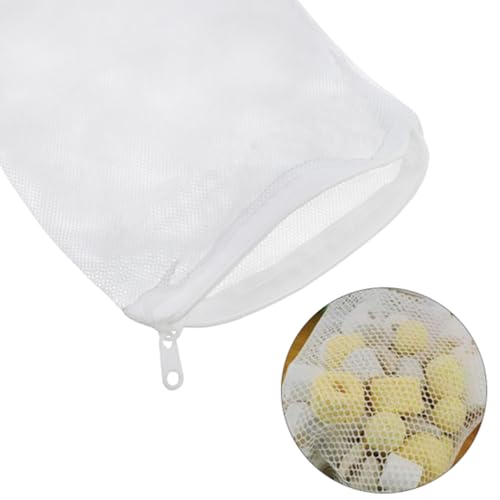 10PCS White Mesh Aquarium Filter Bags Aquarium Filter Media Bags with Zipper for Activated Carbon 5.9 x 7.8 inches for Pools and Ponds