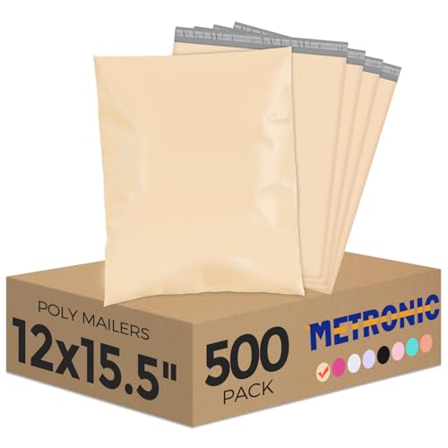 Metronic Poly Mailers 12x15.5 500 Pack, Shipping Bags for Clothing Bulk, Strong Self-Seal Mailers Poly Bags Shipping Envelopes, Thick Mailing Bags Package Bags for Small Business, Champagne - color: Champagne, size: 12x15.5 500 pieces