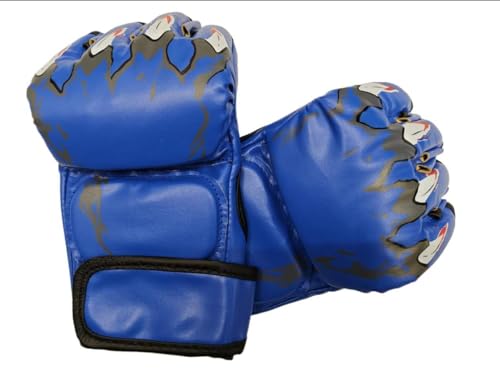 MMA Gloves Grappling Sparring, Mixed Martial Arts Mitts Men Women Boxing Gloves, Combat Sports Training, Muay Thai, Kickboxing, Open Palm Training Gloves for Grappling - color: Blue with tiger claw patterns