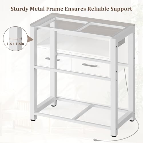 20-29 Gallon Aquarium Stand with Stable Metal Frame & Power Outlet, Heavy-Duty Fish Tank Stand with Waterproof Mat, 550LBS Capacity Storage Cabinet, White+Brown