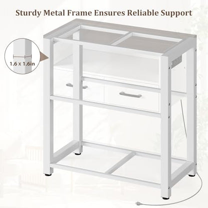 20-29 Gallon Aquarium Stand with Stable Metal Frame & Power Outlet, Heavy-Duty Fish Tank Stand with Waterproof Mat, 550LBS Capacity Storage Cabinet, White+Brown