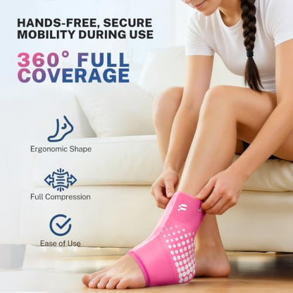 Ankle Ice Pack Wrap, Long-Lasting Cold Compression for Ankle Recovery | Thickened Gel, Stays Cold Longer, Soft After Freezing, Full Wrap Cooling, Reusable Cold & Hot Therapy, Easy to Slip On - color: Pink, size: L