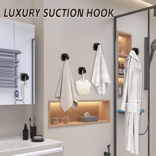 Heavy Duty Reusable Suction Cup Hooks for Kitchen/Bathroom/Shower - Wet-Proof Hooks for Towels, Robes, Loofah&Wreaths/No Drill Mounting on Glass, Tile, Metal (2, Matte Black) - color: Matte Black