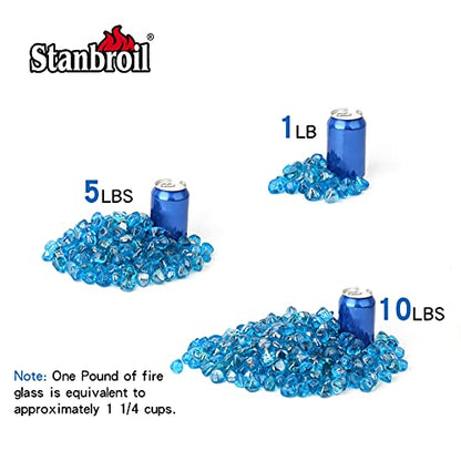 Stanbroil 10-Pound Fire Glass Diamonds - 1/2 inch Luster Fire Glass for Fireplace Fire Pit and Landscaping, Caribbean Blue Luster