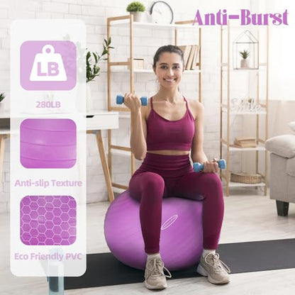 Fitvids Anti-Burst and Slip Resistant Exercise Ball Yoga Ball Fitness Ball Birthing Ball with Quick Pump - color: Purple, size: L(23-26in/58-65cm)