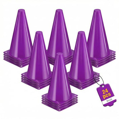 24pcs Cones 9 Inch Soccer Cones and Plastic Traffic Cones, Durable Cones for Sports Training, Ideal for Soccer, Basketball, Football, Skating, and Agility Drills Practice - color: purple