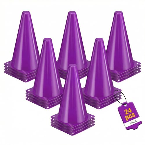 24pcs Cones 9 Inch Soccer Cones and Plastic Traffic Cones, Durable Cones for Sports Training, Ideal for Soccer, Basketball, Football, Skating, and Agility Drills Practice - color: purple
