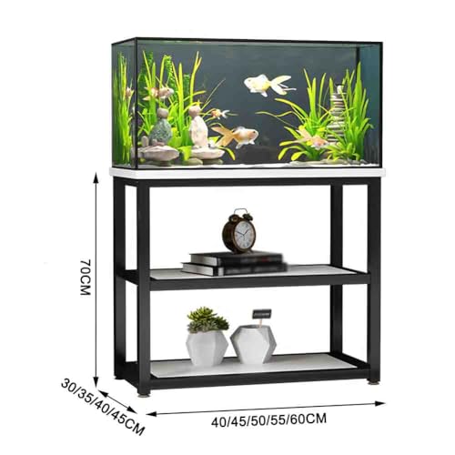 Heavy Duty Metal Aquarium Stand with 3-Tier Storage Shelves, Stylish White Frame for Home & Office, 60x30x70 cm, Durable & Functional Fish Tank Organizer