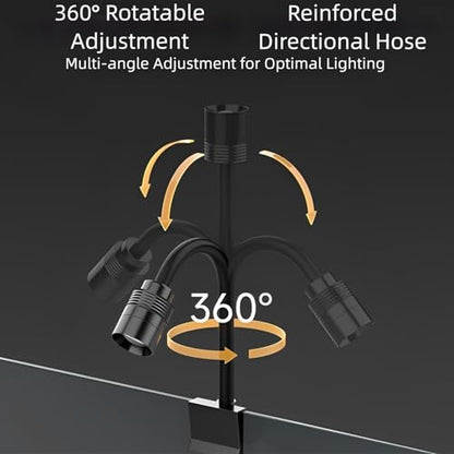 Zoom Mini Aquarium Spotlight with Timer – Gooseneck Clip-On Lamp, 15°–90° Zoom Beam, Tri-Color White/Warm White/Warm Light, Full Brightness Dimming (Black - NO Timer) - color: Black - NO Timer