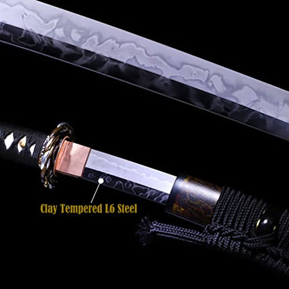 Shinken L6 Steel Katana Clay Tempered Real Samurai Sword - color: Hitatsura Hamon