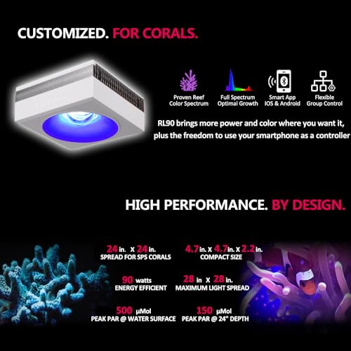 RL90 Full Spectrum Saltwater Reef Aquarium LED Light Aquarium Reef Led, for 50-72inch 130-180cm SPS LPS Reef Coral Tank, App Control (3 RL90FS with arm kit) - size: 3 RL90FS with arm kit
