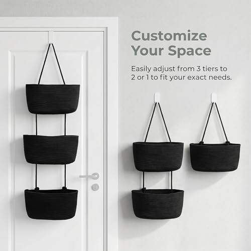 Hanging Basket, Over Door Organizer, 3 -Tier Wall Basket with Hooks (Modern) - style: Modern