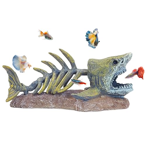 Fish Tank Decorations Resin Shark Skeleton Aquarium Decor Reptile Tank Accessories Ornament Fish Bone Hideout for Shrimp Lizards Geckos Spiders - style: Shark Skeleton